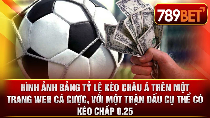 Hình ảnh bảng tỷ lệ kèo châu Á trên một trang web cá cược, với một trận đấu cụ thể có kèo chấp 0.25.