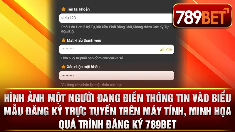 Hình ảnh một người đang điền thông tin vào biểu mẫu đăng ký trực tuyến trên máy tính, minh họa quá trình đăng ký 789BET.